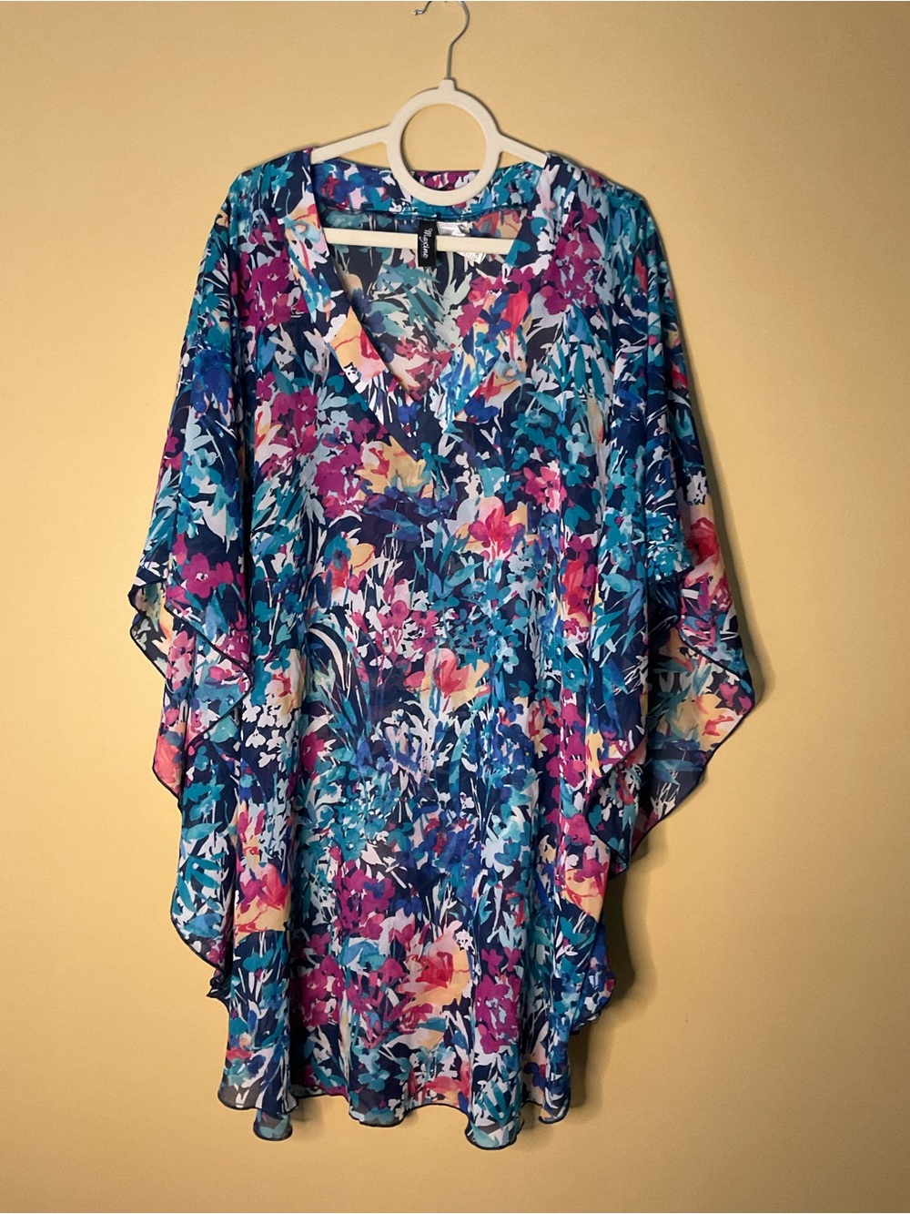 Maxine of Hollywood Multicolor Floral V-Neck Tunic - Blue/Pink